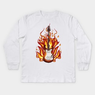 Fire Guitar Kids Long Sleeve T-Shirt